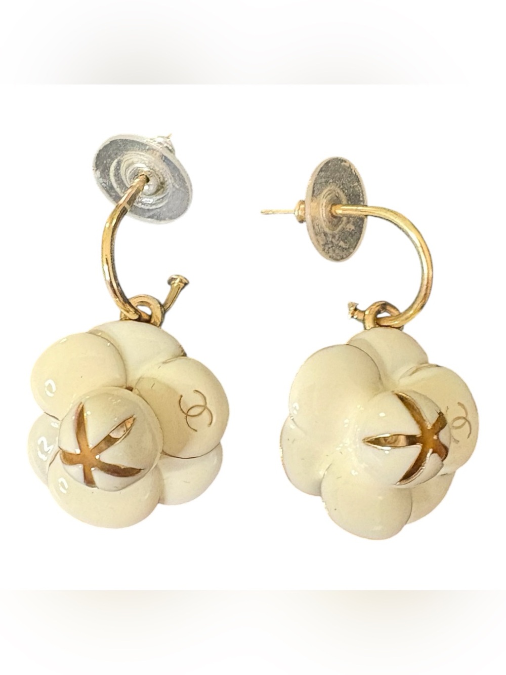 Chanel pierced camellia earrings